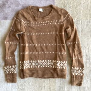 J Crew Tan and White Knit Sweater